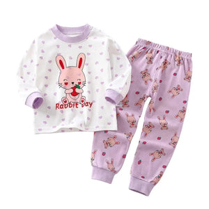 Kids’ white and purple rabbit long-sleeved pajamas