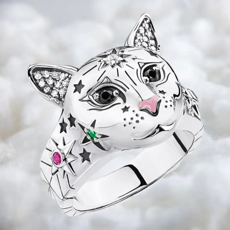 Bague Argent Chat Magic