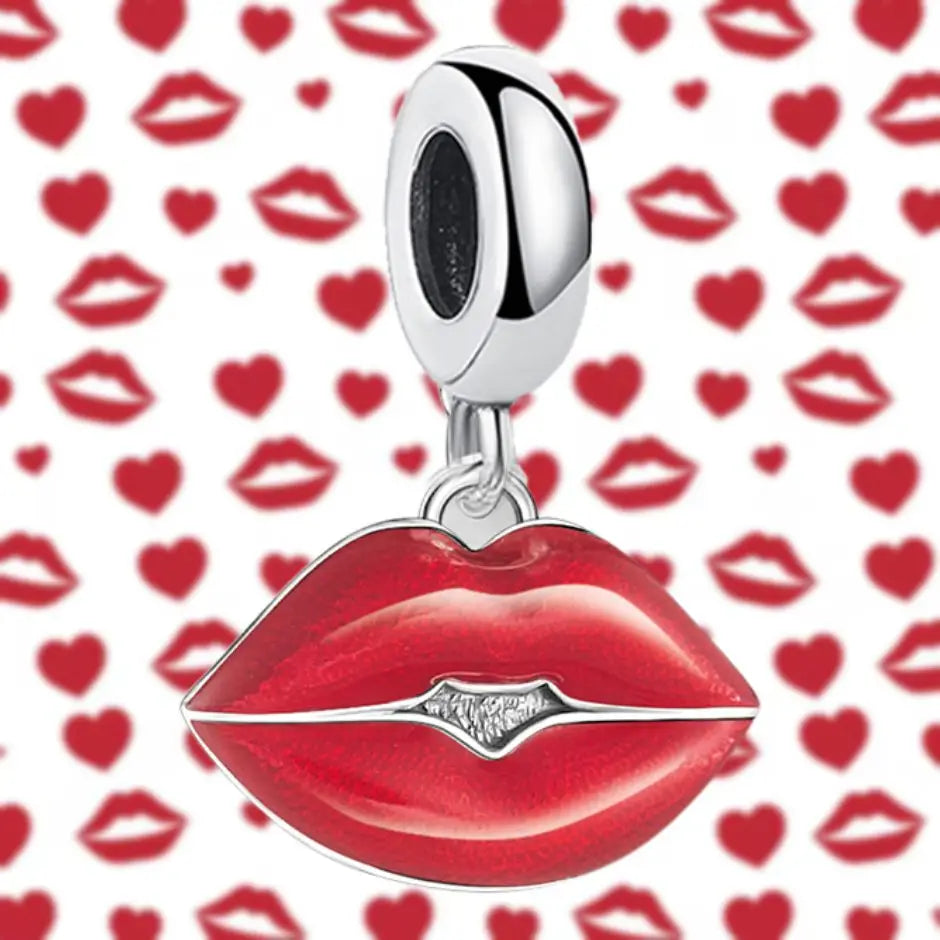 Charm Pendentif Levre Rouge Bisous Argent