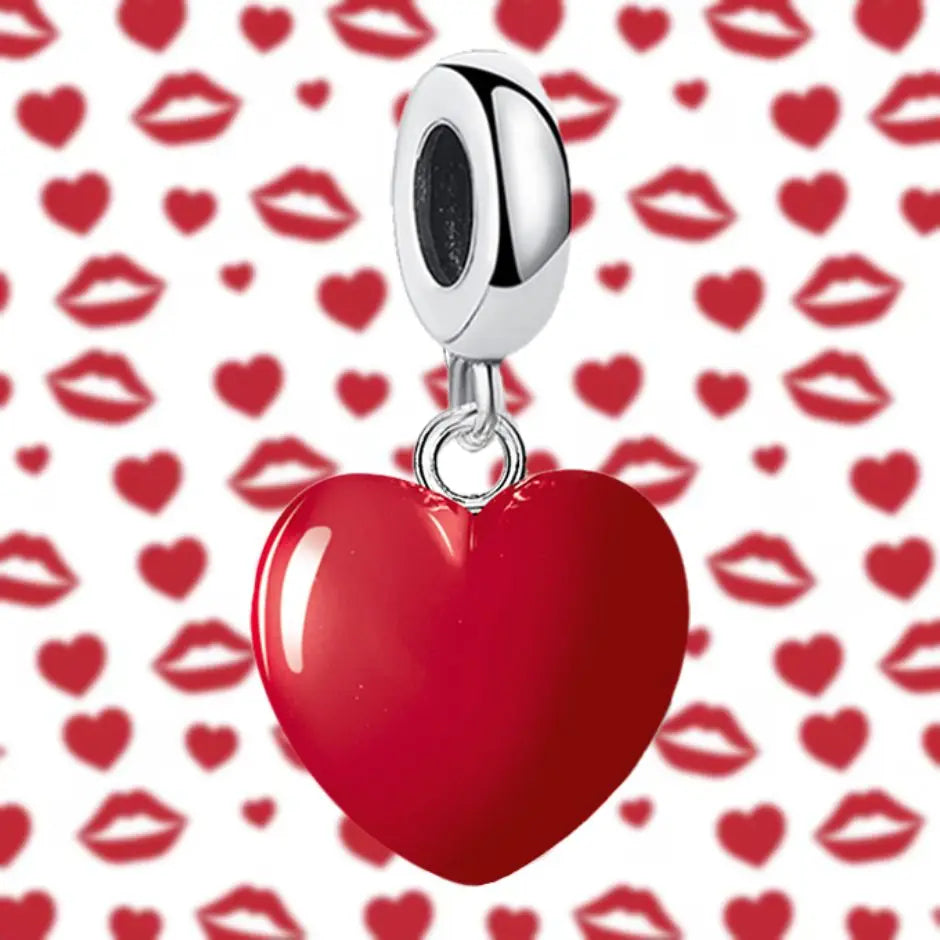 Charm Pendentif Coeur Rouge Argent
