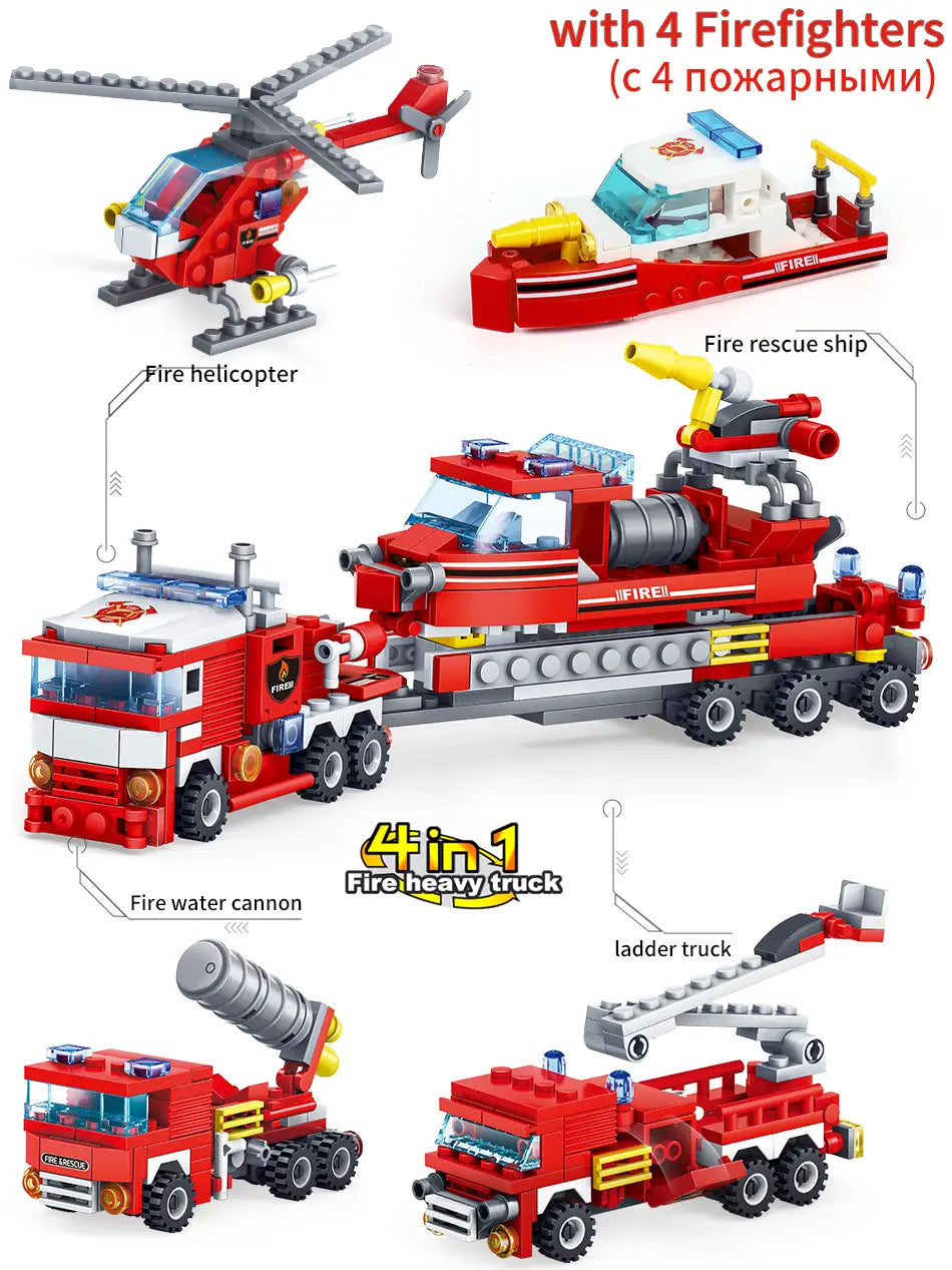 Ensemble Véhicules Lego Pompiers Policiers 4 en 1