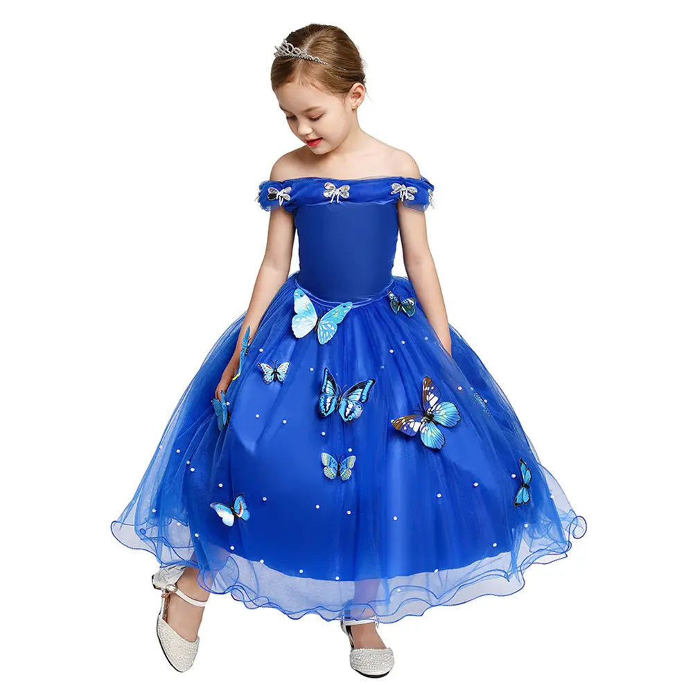Robe princesse mariage Bleue Papillon pour filles