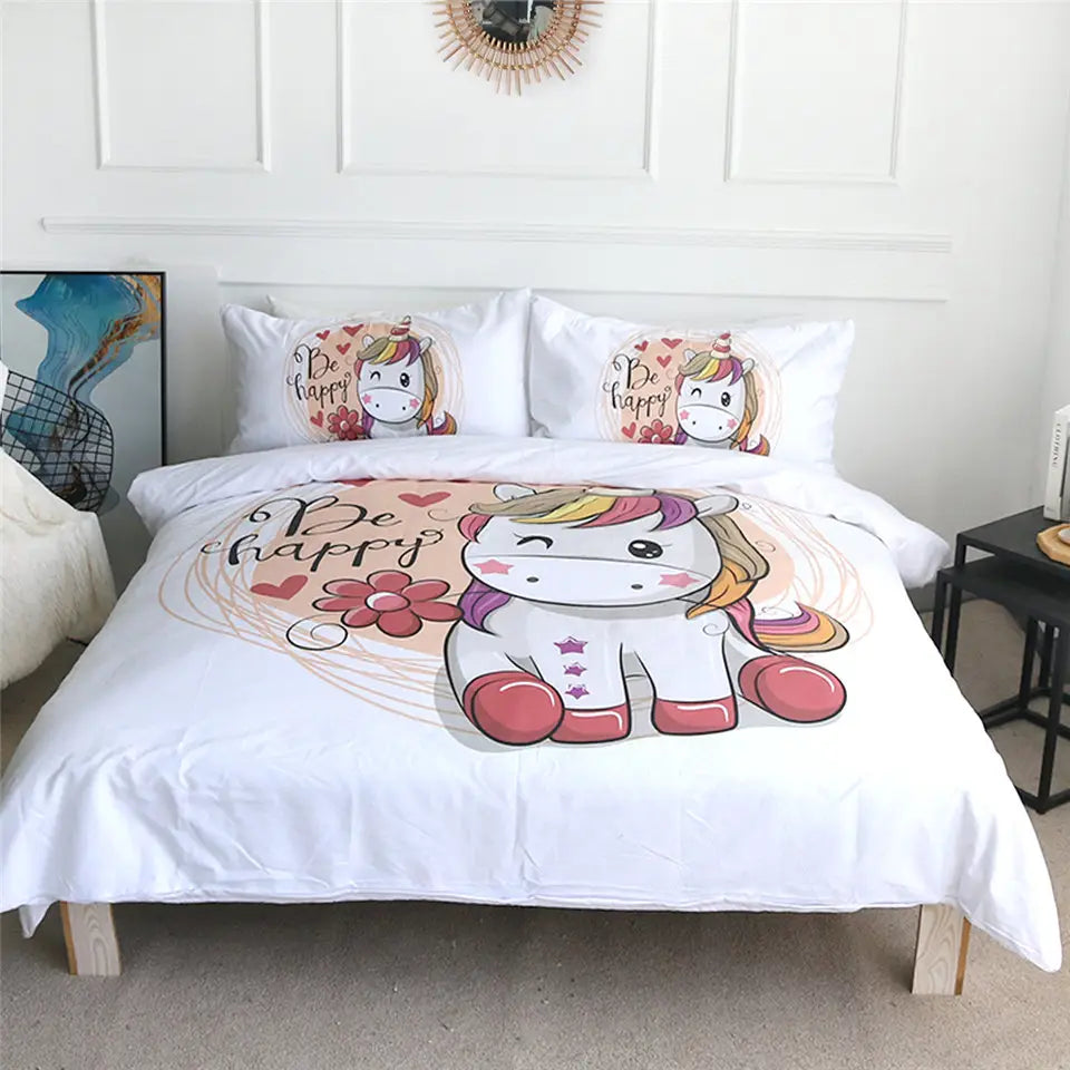 Ensemble Literie Couette Taies Oreillers Licorne