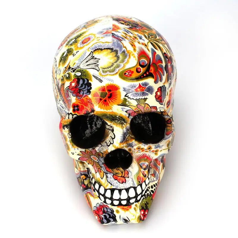 Crâne en résine fleurs colorées