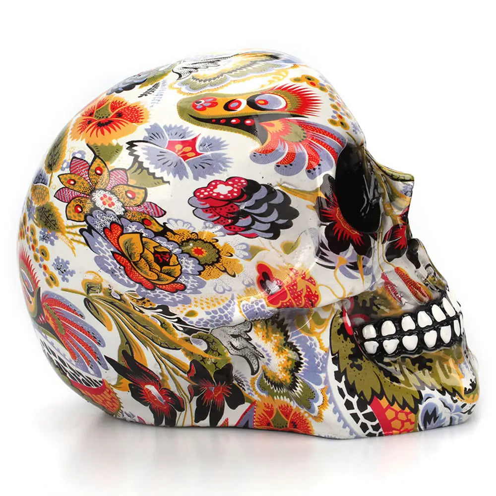 Crâne en résine fleurs colorées