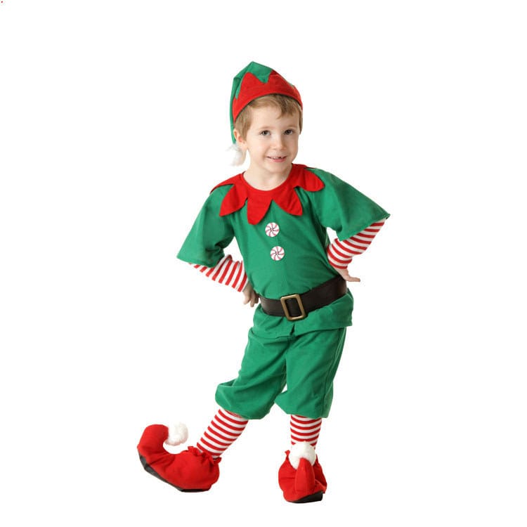 Tenue de fête de noël Costume elfe vert pour famille