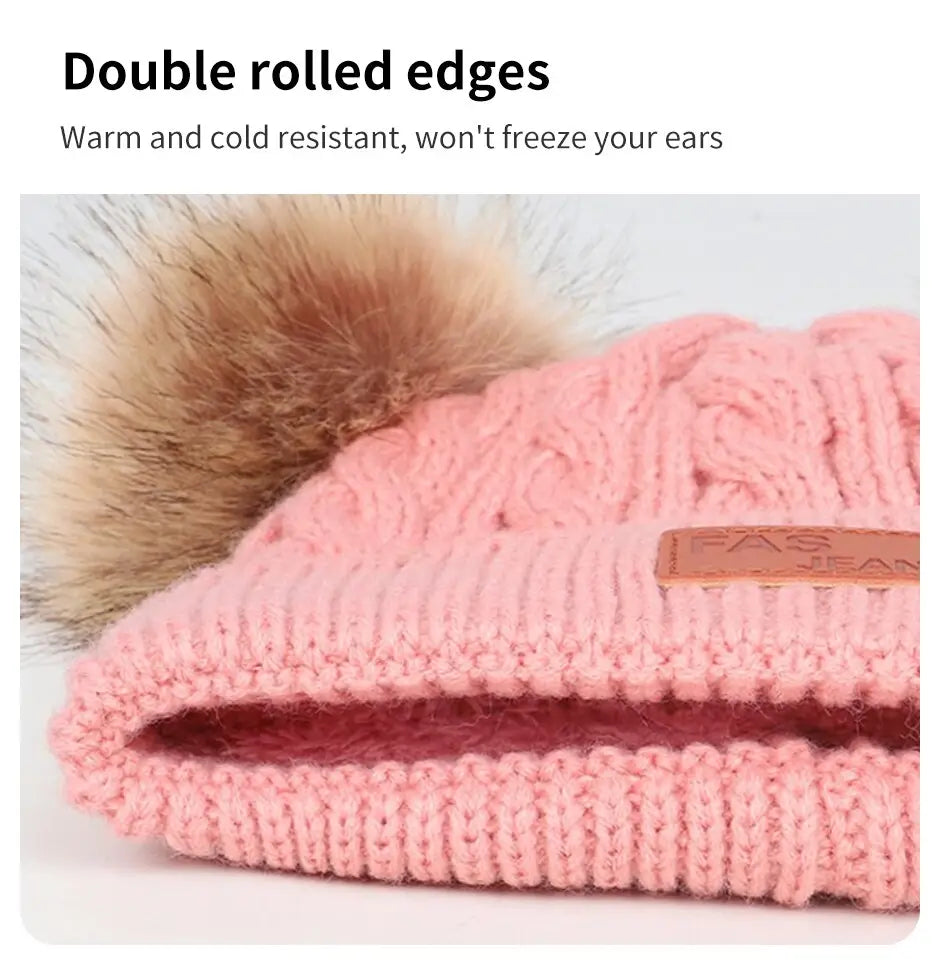 Bonnet en laine double pompon pour enfants