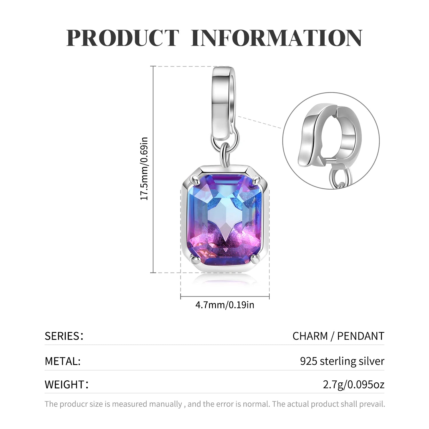 Charm Pendentif Argent Diamant Zircon