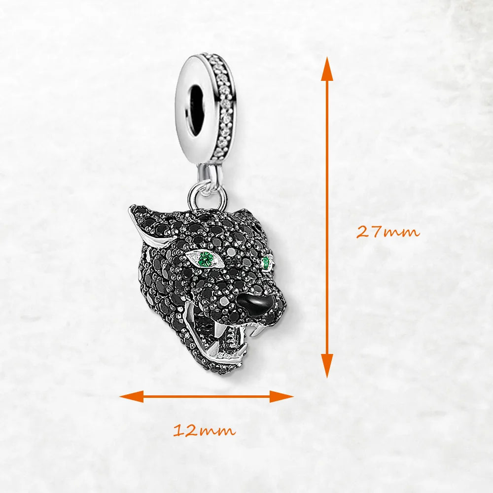 Charm Pendentif Tete Panthere Noire Argent Zircon