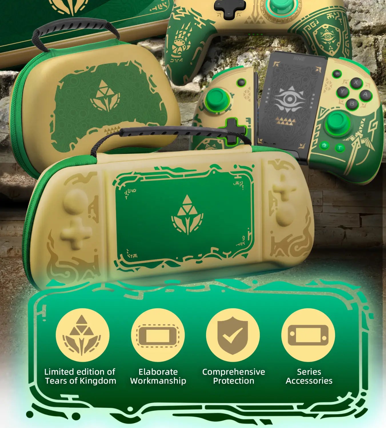 Manette Nintendo Switch OLED Vert Doré Zelda TOTK