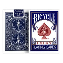 Dos de cartes à jouer bicycle modèle sélectionné en bleu marine et rouge avec détails argentés, idée cadeau élégante
