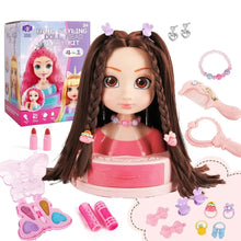 Tête à coiffer en plastique rose avec cheveux longs tressés marron et socle assorti pour déguisement carnaval magasins de jouets