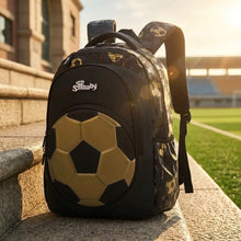 Sac à dos football pour enfant noir et doré en tissu oxford avec design 3d football et logo silbaby