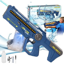 Pistolet à eau électrique rechargeable bleu mz avec réservoir transparent et effets lumineux à batterie rechargeable
