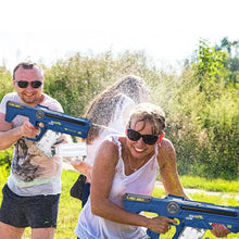 Pistolet à eau bleu et blanc avec batterie rechargeable et effets lumineux pour jeu amusant extérieur