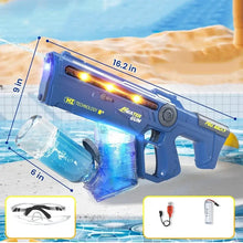 Pistolet à eau électrique rechargeable bleu mz avec réservoir transparent et effets lumineux orange intégrés