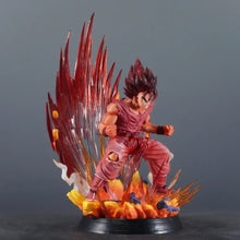 Figurine dragon ball guerrier à l’aura puissante 38 cm en résine avec énergie rouge et orange vibrant super saiyan