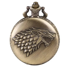 Montre à gousset antique finition laiton avec loup à quartz embossé détaillé monté sur métal brassé