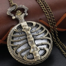 Montre à gousset squelette finition bronze avec design de cage thoracique en laiton antique pour halloween