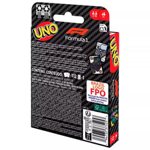 Boîte de cartes à jouer uno formule 1 sport automobile noir et rouge avec motif fibre de carbone édition thématique uno