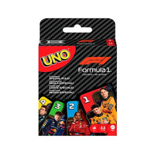 Cartes à jouer uno formule 1 en packaging noir carbone avec cartes colorées f1, édition thématique sport automobile