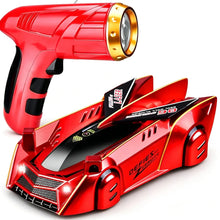 Voiture acrobatique télécommandée rouge et or avec design futuriste et suivi lumineux pour performances extrêmes