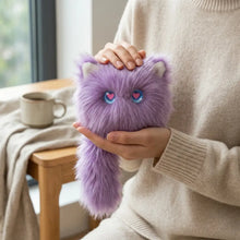 Jouet intelligent mignon compagnon portefeuille en peluche violet en forme de chat avec yeux en forme de cœur bleu et oreilles blanches