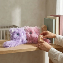 Deux figurines de chouettes en peluche lavande et rose aux grands yeux bleus jouet intelligent mignon compagnon rechargeable batterie lithium