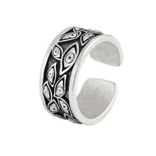Bague ajustable yeux en argent avec motif œil gothique noir et blanc sur anneau ouvert ton argenté