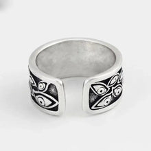 Bague ajustable yeux en argent avec motif œil noir et blanc style gothique au design complexe