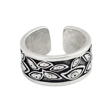 Bague ajustable yeux en argent avec motif œil noir et blanc style gothique élégante et détaillée
