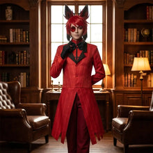 Red pinstripe tailcoat with black lapels and matching trousers costume cosplay alastor hazbin hazbin hotel