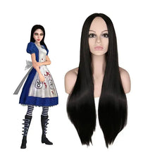 Perruque synthétique longue noire lisse pour robe cosplay alice madness returns mad hatter