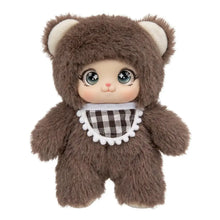 Peluche animal kawaii ours marron en peluche avec fourrure duveteuse et bavette à carreaux noir et blanc 18 cm