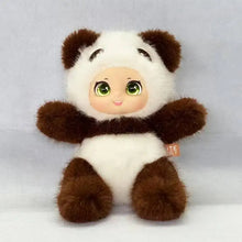 Peluche animal kawaii panda avec fourrure blanche et brune, yeux verts, visage vinyle, 18 cm, douceur et design câlin