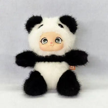 Peluche animal kawaii panda de 18 cm avec grands yeux expressifs et pelage doux blanc et noir en vinyle