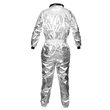 Déguisement astronaute halloween pour adulte en combinaison protectrice argentée réfléchissante avec finitions noires