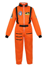 Déguisement astronaute halloween adulte orange avec liserés noirs, bretelles et ceinture versions colorées taille disponible