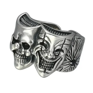 Two-faced prankster clown ring for men