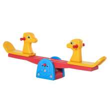 Balançoire à bascule double homcom avec sièges en plastique jaune en forme de dinosaure et support central bleu ours pour enfants dès 12 mois