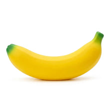Banane squishy souple jaune vibrant avec pointes vertes en silicone lisse souple à presser de 18 cm