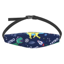 Bandeau réglable de maintien de tête bleu marine pour siège enfant avec imprimé space thème et modèles repérés