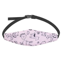 Bandeau réglable rose pour siège enfant en tissu avec imprimé animalier noir et nuage sécurisé par sangle noire
