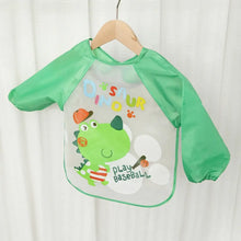 Bavoir tablier à manches longues vert à motif dinosaure avec panneau avant transparent pour enfant