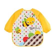 Bavoir tablier à manches longues pour enfant jaune à motif abeille avec pois et design à carreaux