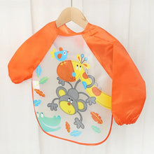 Bavoir tablier à manches longues pour enfant en orange et transparent avec imprimé animalier cartoon