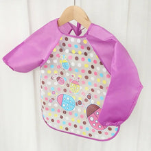 Bavoir tablier à manches longues violet avec motif coccinelle colorée et pois pour enfant