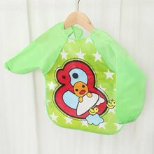 Bavoir tablier à manches longues vert vif pour enfant avec motif canard cartoon et étoiles blanches