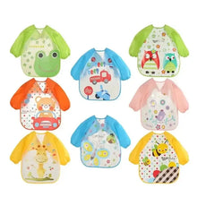 Bavoir tablier à manches longues pour enfant avec motifs colorés et couche extérieure imperméable cartoon