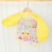Bavoir tablier à manches longues jaune avec panneau avant transparent et motifs colorés little friends